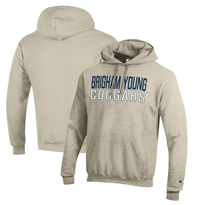 Men's Champion Heathered Oatmeal BYU Cougars Eco Powerblend Pullover Hoodie
