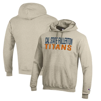 Men's Champion Heathered Oatmeal Cal State Fullerton Titans Eco Powerblend Pullover Hoodie