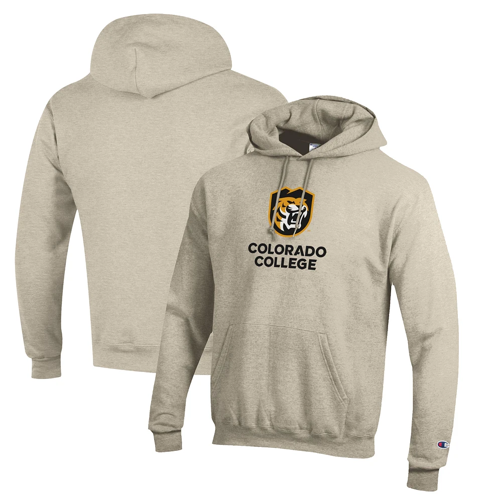 Men's Champion Heathered Oatmeal Colorado College Tigers Eco Powerblend Pullover Hoodie