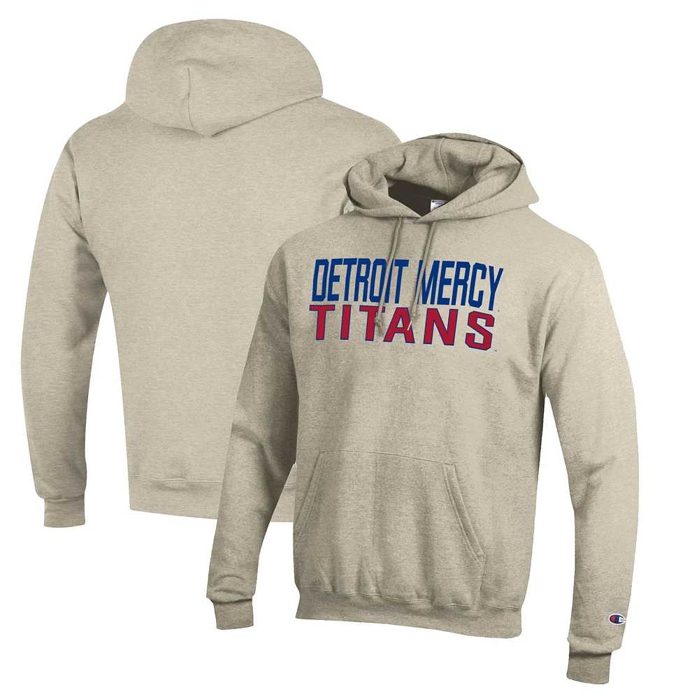 Men's Champion Heathered Oatmeal Detroit Mercy Titans Eco Powerblend Pullover Hoodie