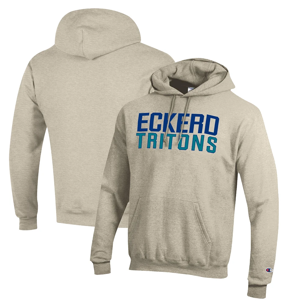Men's Champion Heathered Oatmeal Eckerd Tritons Eco Powerblend Pullover Hoodie
