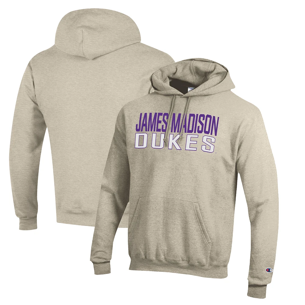 Men's Champion Heathered Oatmeal James Madison Dukes Eco Powerblend Pullover Hoodie