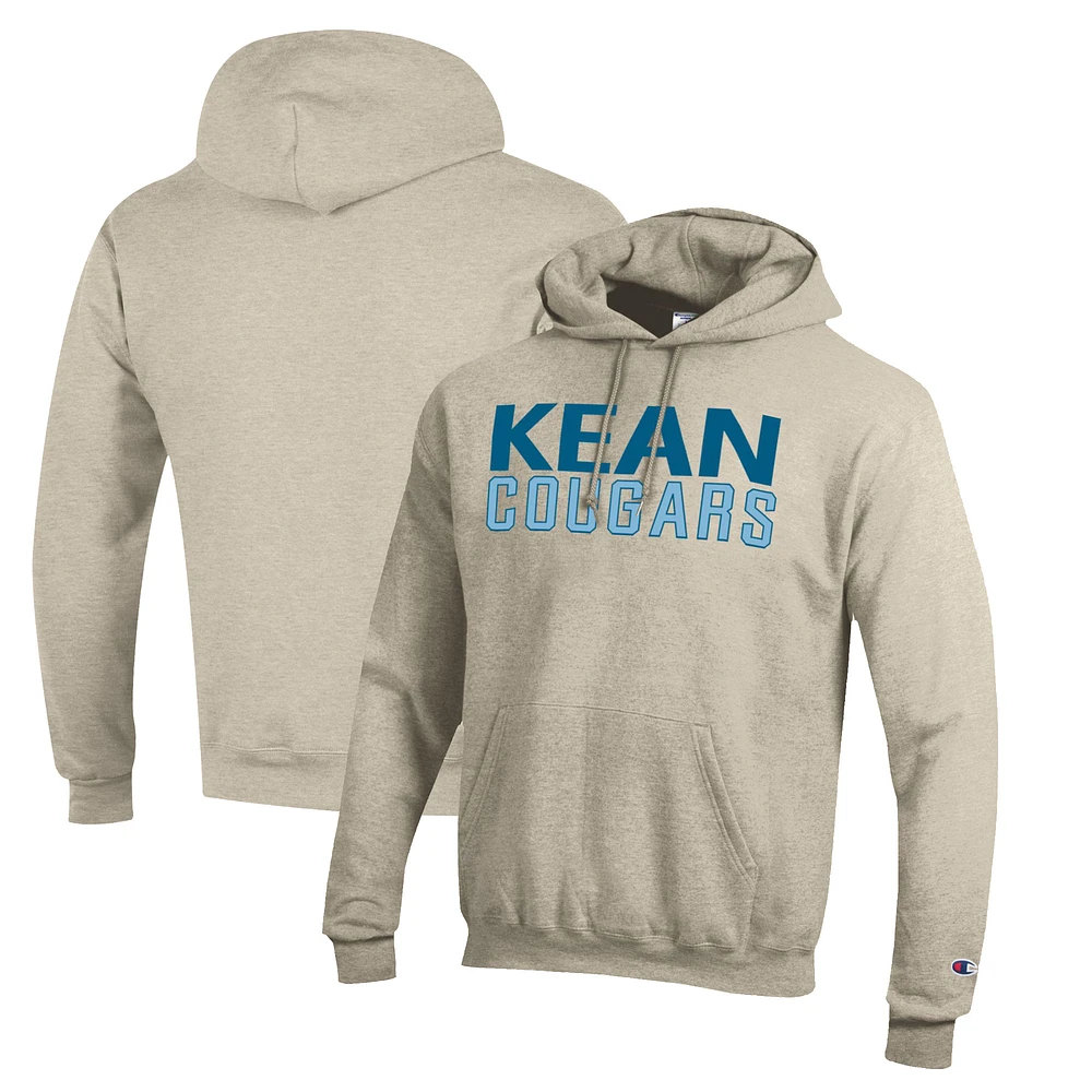 Men's Champion Heathered Oatmeal Kean University Cougars Eco Powerblend Pullover Hoodie