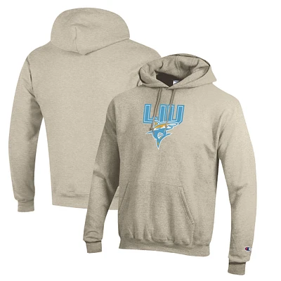 Men's Champion Heathered Oatmeal LIU Sharks Eco Powerblend Pullover Hoodie