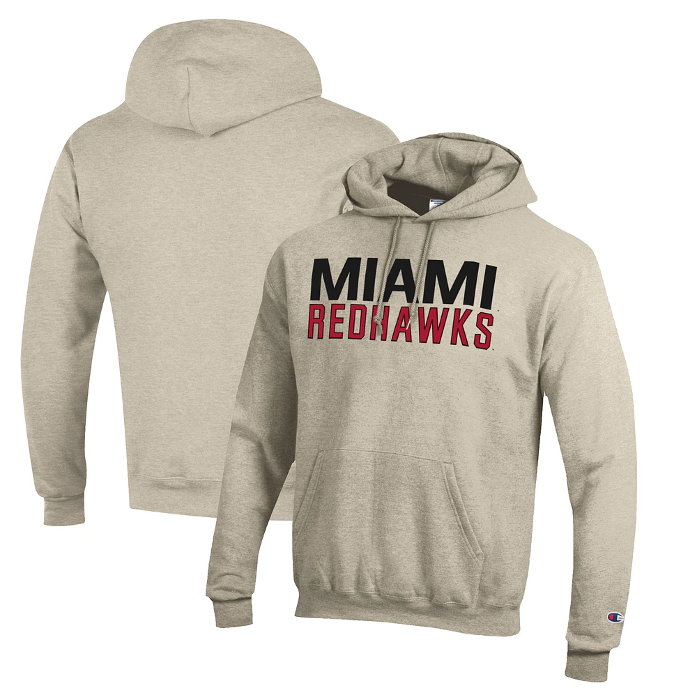 Men's Champion Heathered Oatmeal Miami University RedHawks Eco Powerblend Pullover Hoodie