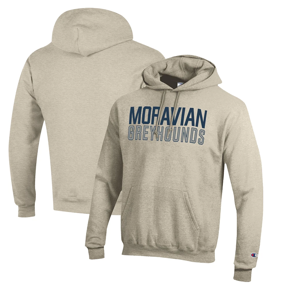 Men's Champion Heathered Oatmeal Moravian Greyhounds Eco Powerblend Pullover Hoodie
