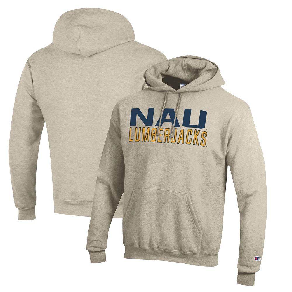Men's Champion Heathered Oatmeal Northern Arizona Lumberjacks Eco Powerblend Pullover Hoodie