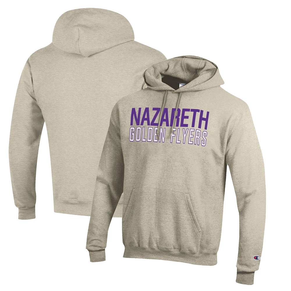 Men's Champion Heathered Oatmeal Nazareth College Golden Flyers Eco Powerblend Pullover Hoodie