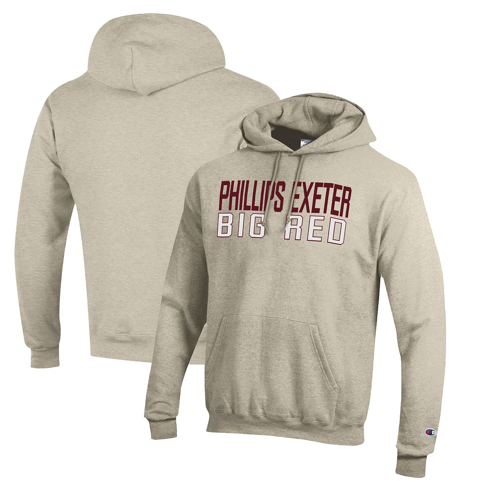 Men's Champion Heathered Oatmeal Phillips Exeter Academy Big Red Eco Powerblend Pullover Hoodie