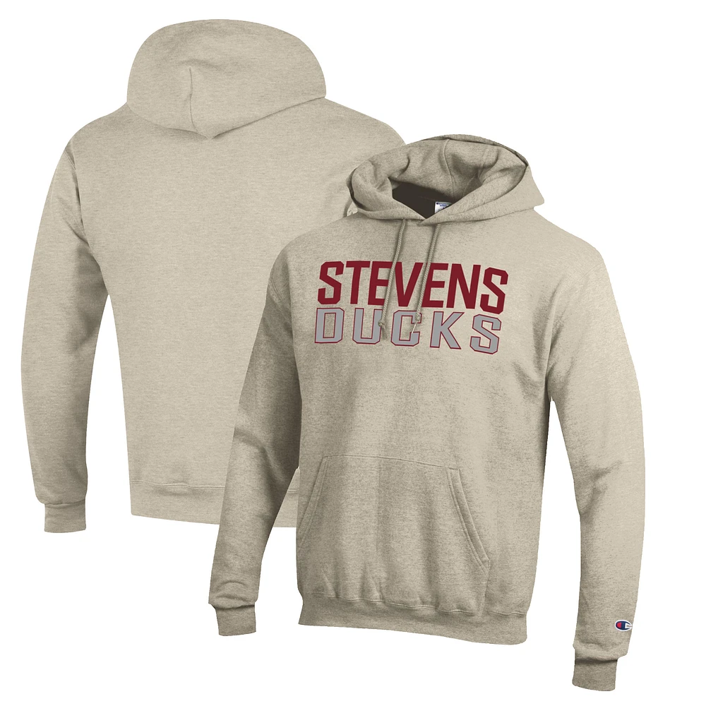 Men's Champion Heathered Oatmeal Stevens Institute of Technology Ducks Eco Powerblend Pullover Hoodie