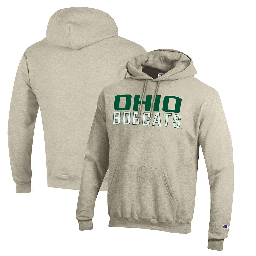 Men's Champion Heathered Oatmeal Ohio Bobcats Eco Powerblend Pullover Hoodie