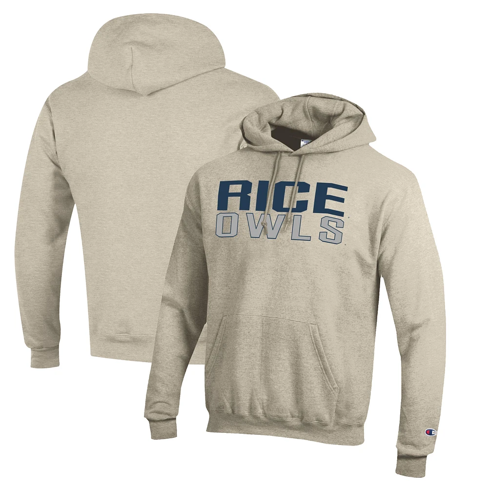 Men's Champion Heathered Oatmeal Rice Owls Eco Powerblend Pullover Hoodie