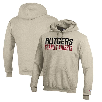 Men's Champion Heathered Oatmeal Rutgers Scarlet Knights Eco Powerblend Pullover Hoodie