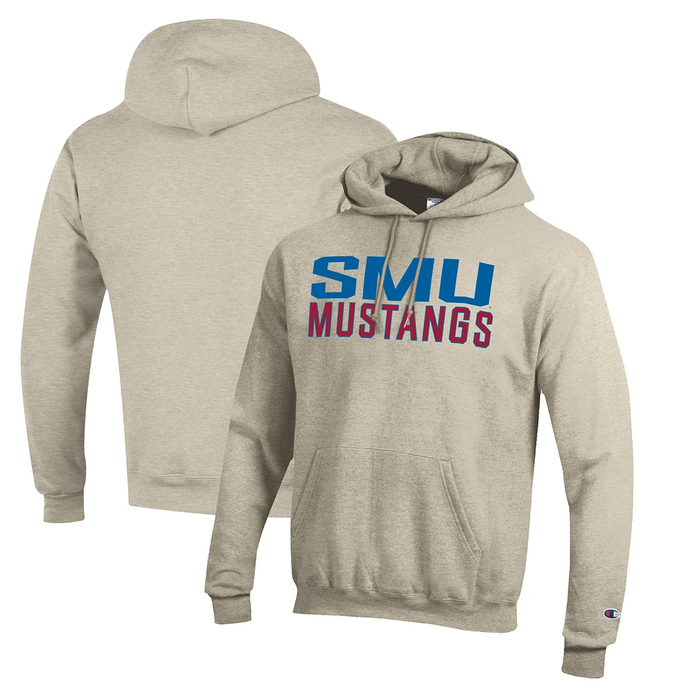 Men's Champion Heathered Oatmeal SMU Mustangs Eco Powerblend Pullover Hoodie