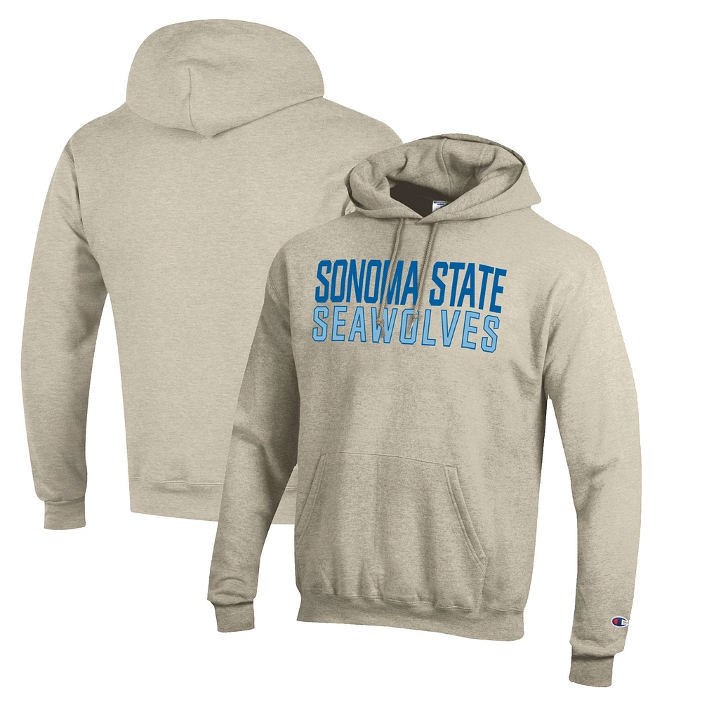Men's Champion Heathered Oatmeal Sonoma State Seawolves Eco Powerblend Pullover Hoodie