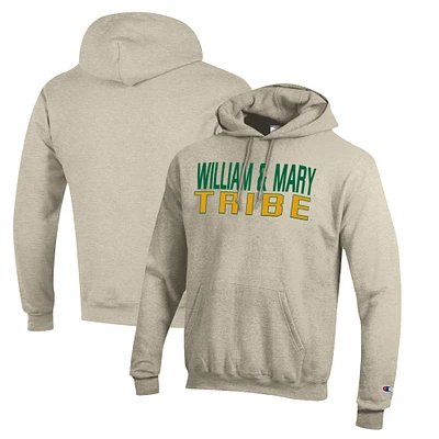 Men's Champion Heathered Oatmeal William & Mary Tribe Eco Powerblend Pullover Hoodie