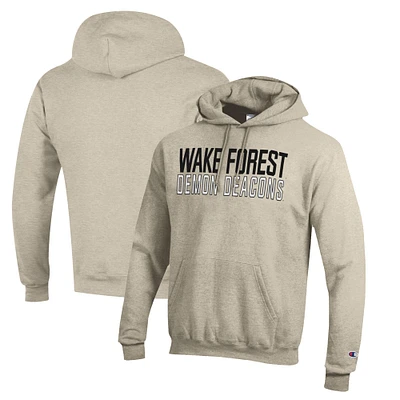Men's Champion Heathered Oatmeal Wake Forest Demon Deacons Eco Powerblend Pullover Hoodie