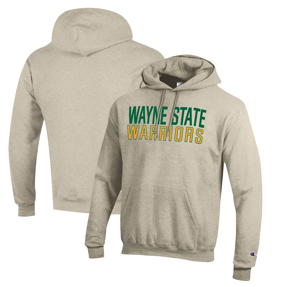 Men's Champion Heathered Oatmeal Wayne State Warriors Eco Powerblend Pullover Hoodie