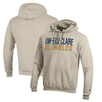 Men's Champion Heathered Oatmeal Wisconsin Eau Claire Blugolds Eco Powerblend Pullover Hoodie