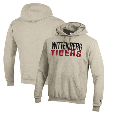 Men's Champion Heathered Oatmeal Wittenberg University Tigers Eco Powerblend Pullover Hoodie