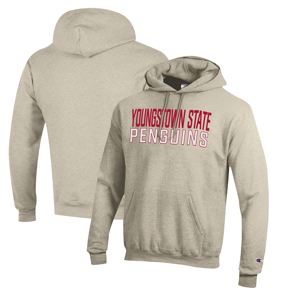 Men's Champion Heathered Oatmeal Youngstown State Penguins Eco Powerblend Pullover Hoodie