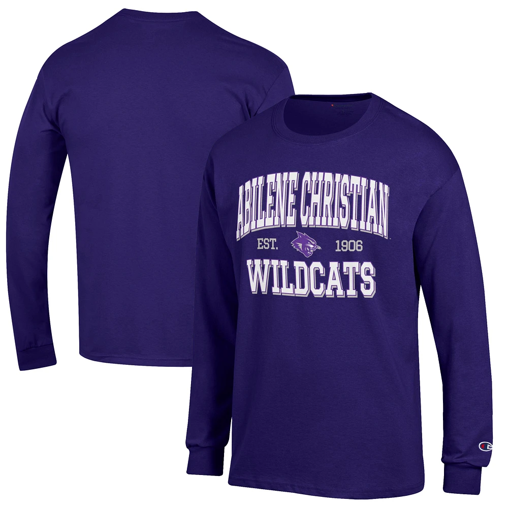 Men's Champion Purple Abilene Christian University Wildcats Jersey Est. Date Long Sleeve T-Shirt