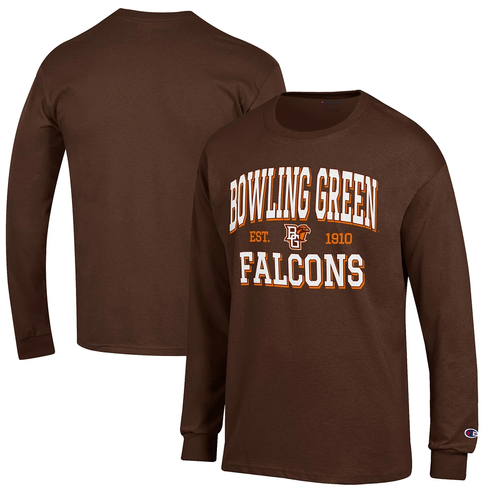 Men's Champion Brown Bowling Green St. Falcons Jersey Est. Date Long Sleeve T-Shirt