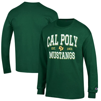 Men's Champion Green Cal Poly Mustangs Jersey Est. Date Long Sleeve T-Shirt