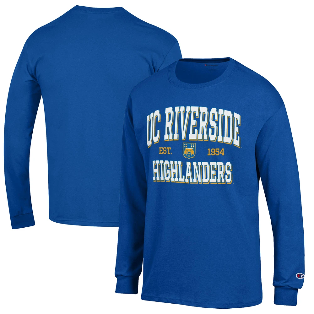 Men's Champion Blue UC Riverside Highlanders Jersey Est. Date Long Sleeve T-Shirt
