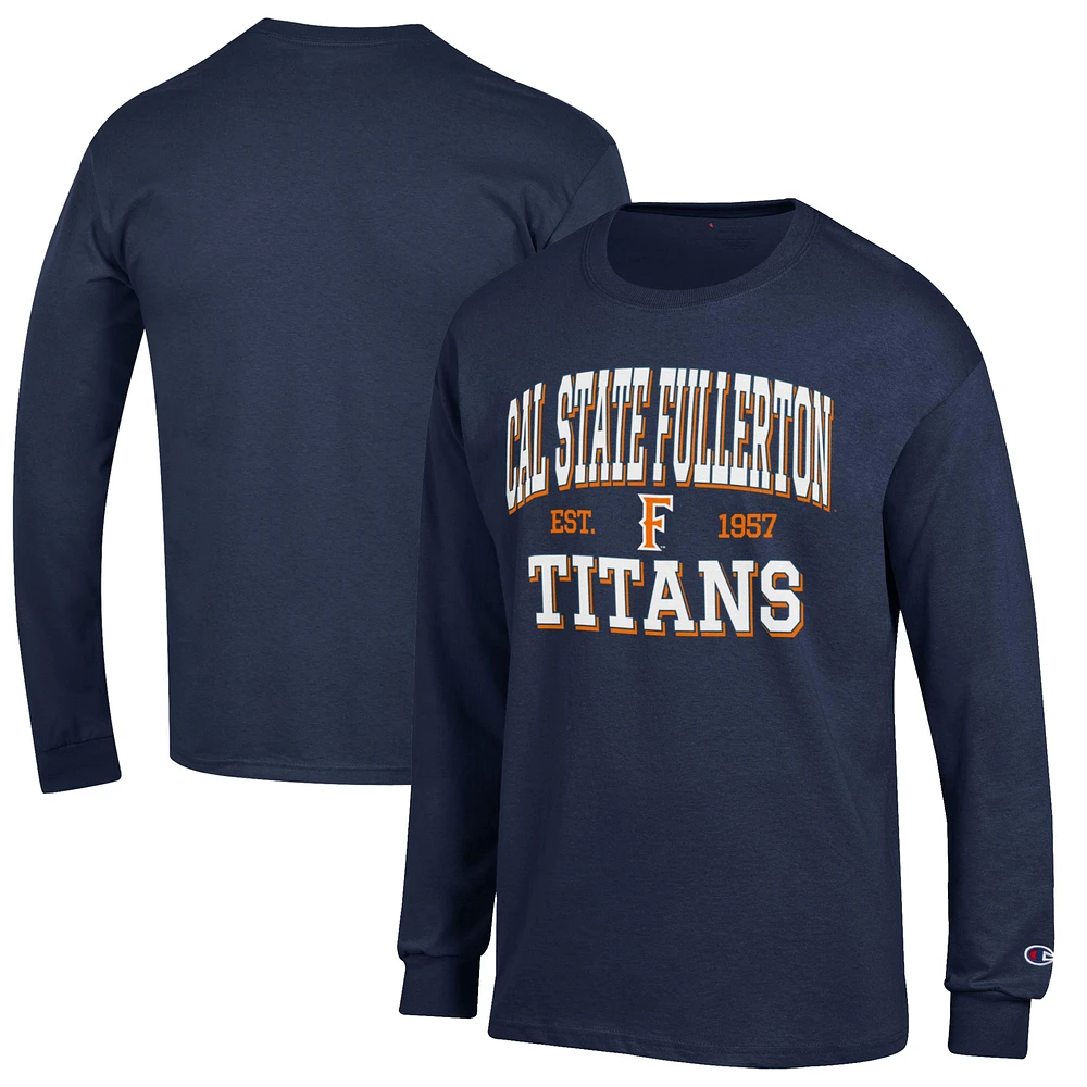 Men's Champion Navy Cal State Fullerton Titans Jersey Est. Date Long Sleeve T-Shirt