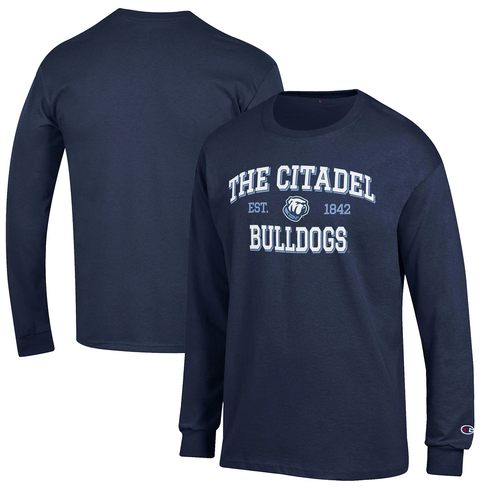 Men's Champion Navy Citadel Bulldogs Jersey Est. Date Long Sleeve T-Shirt