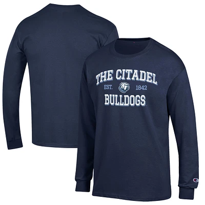 Men's Champion Navy Citadel Bulldogs Jersey Est. Date Long Sleeve T-Shirt