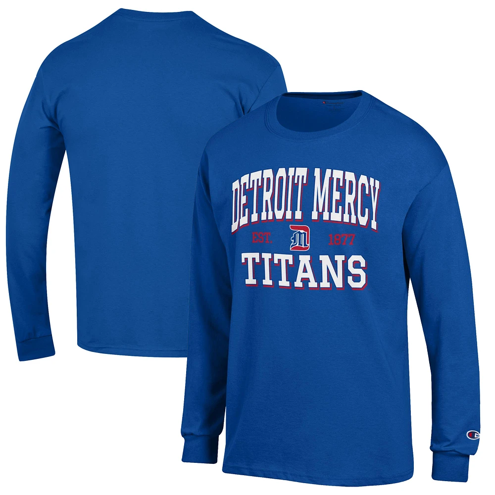 Men's Champion Blue Detroit Mercy Titans Jersey Est. Date Long Sleeve T-Shirt
