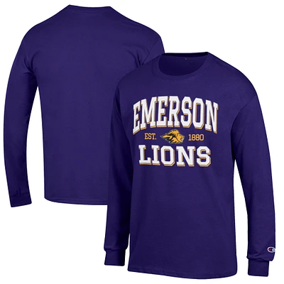 Men's Champion Purple Emerson College Lions Jersey Est. Date Long Sleeve T-Shirt