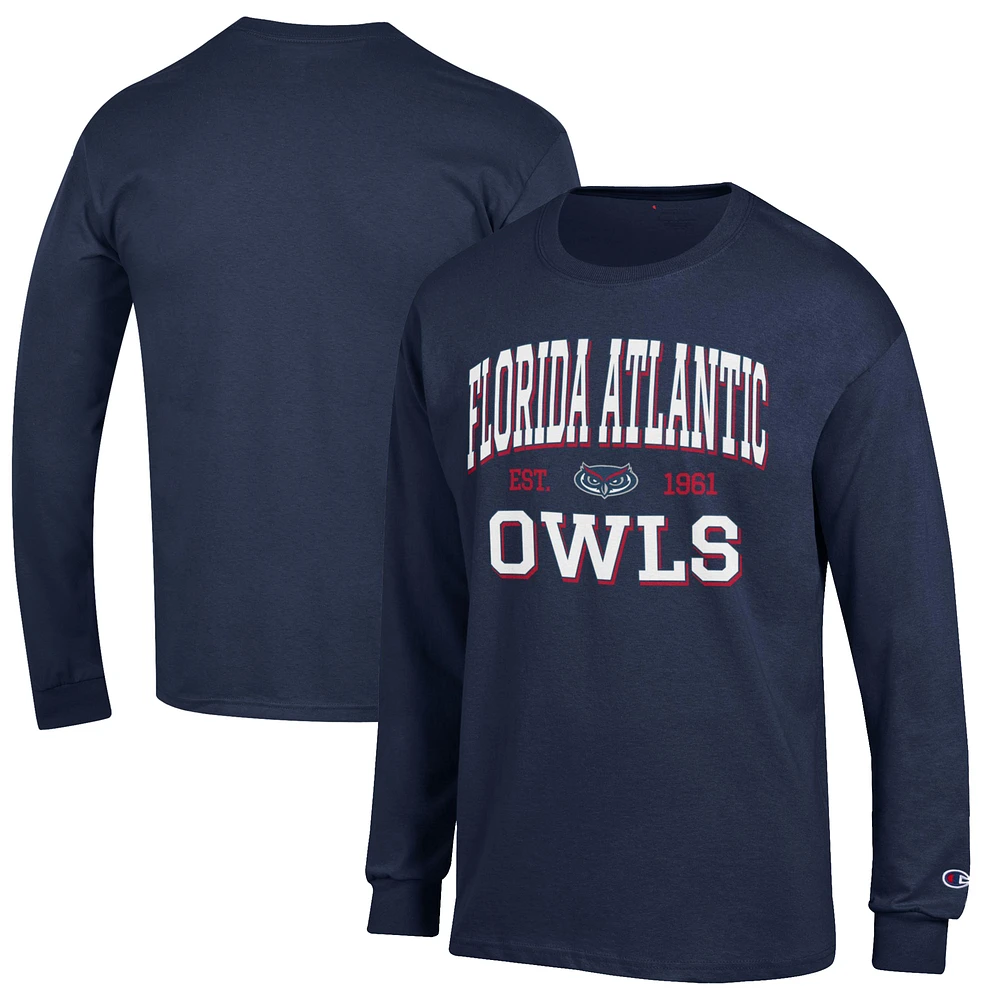 Men's Champion Navy Florida Atlantic Owls Jersey Est. Date Long Sleeve T-Shirt
