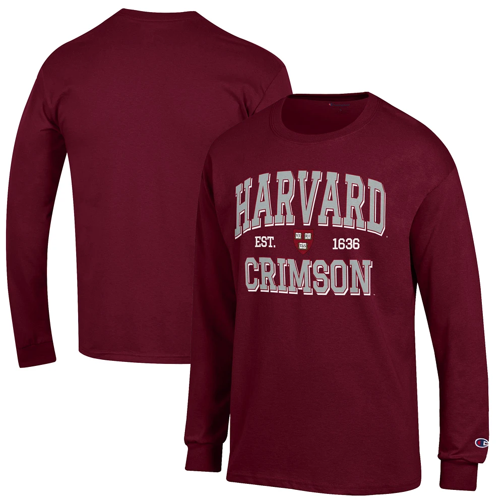 Men's Champion Crimson Harvard Jersey Est. Date Long Sleeve T-Shirt