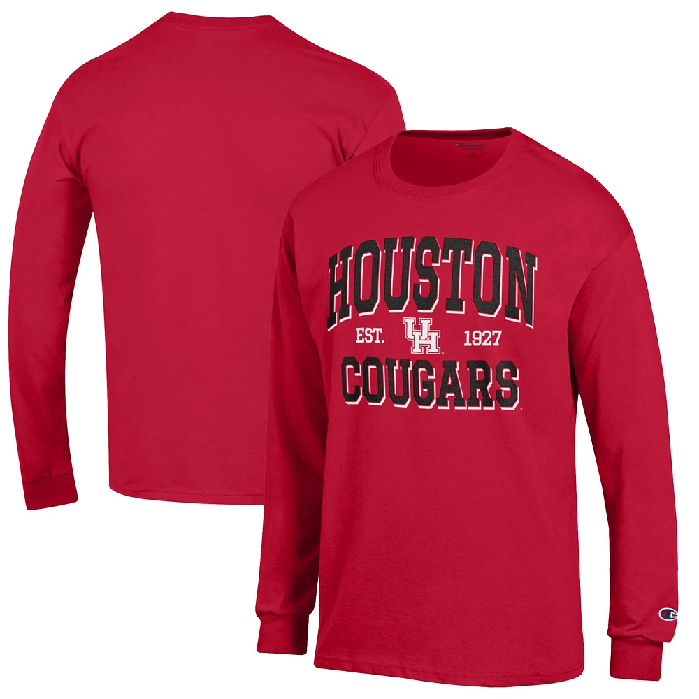 Men's Champion Red Houston Cougars Jersey Est. Date Long Sleeve T-Shirt