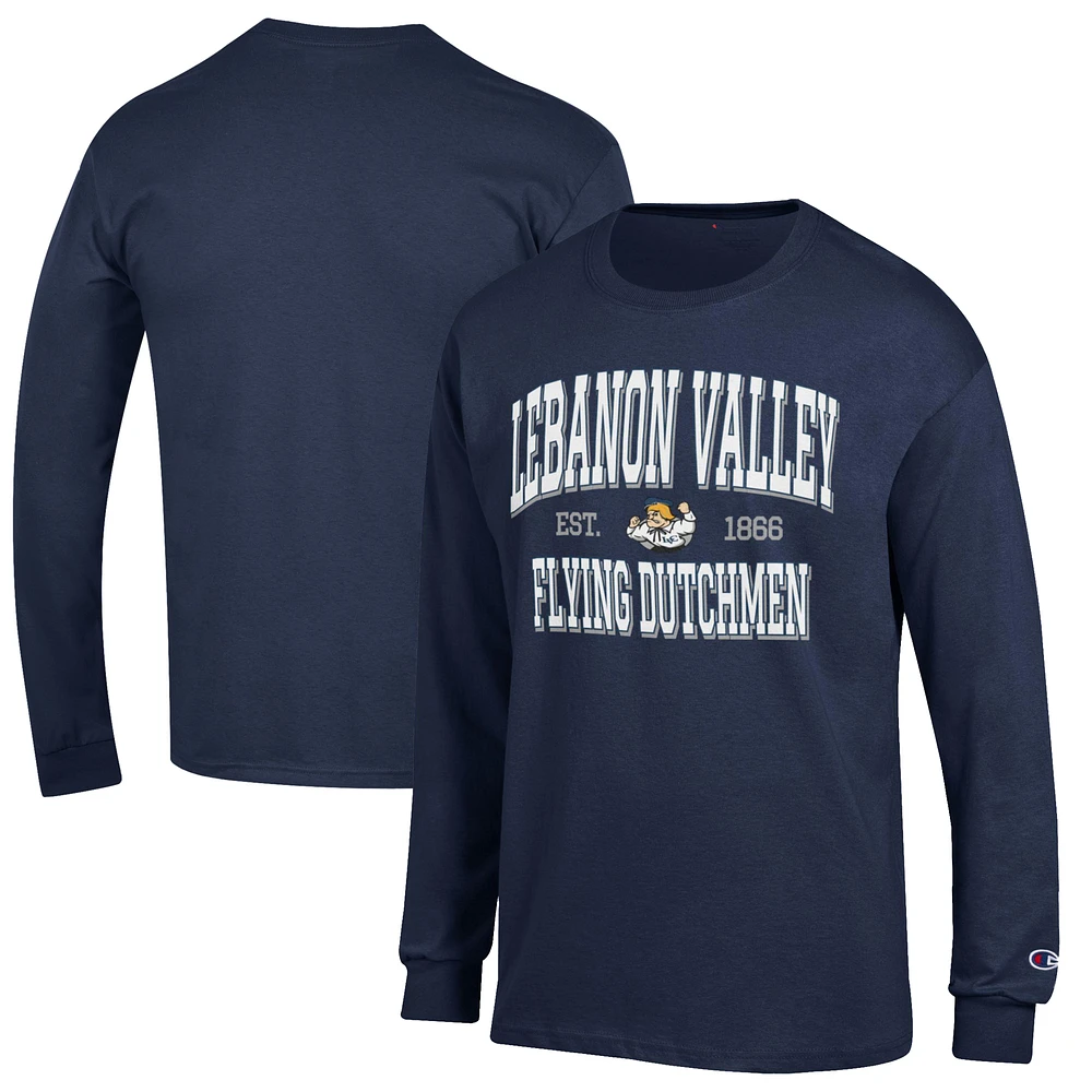 Men's Champion Navy Lebanon Valley Flying Dutchmen Jersey Est. Date Long Sleeve T-Shirt