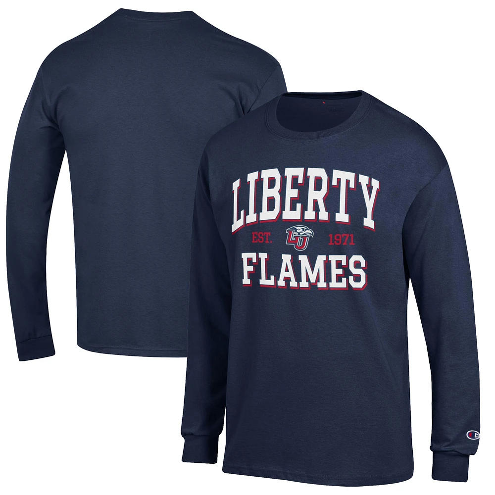 Men's Champion Navy Liberty Flames Jersey Est. Date Long Sleeve T-Shirt