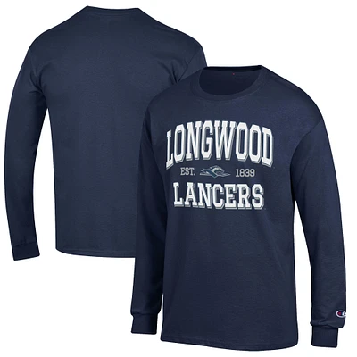 Men's Champion Navy Longwood Lancers Jersey Est. Date Long Sleeve T-Shirt