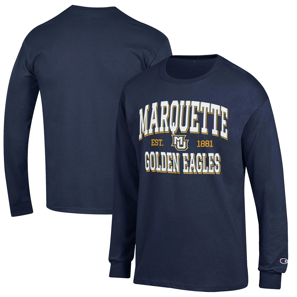 Men's Champion Navy Marquette Golden Eagles Jersey Est. Date Long Sleeve T-Shirt