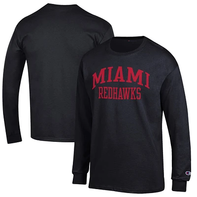 Men's Champion Black Miami University RedHawks Jersey Long Sleeve T-Shirt