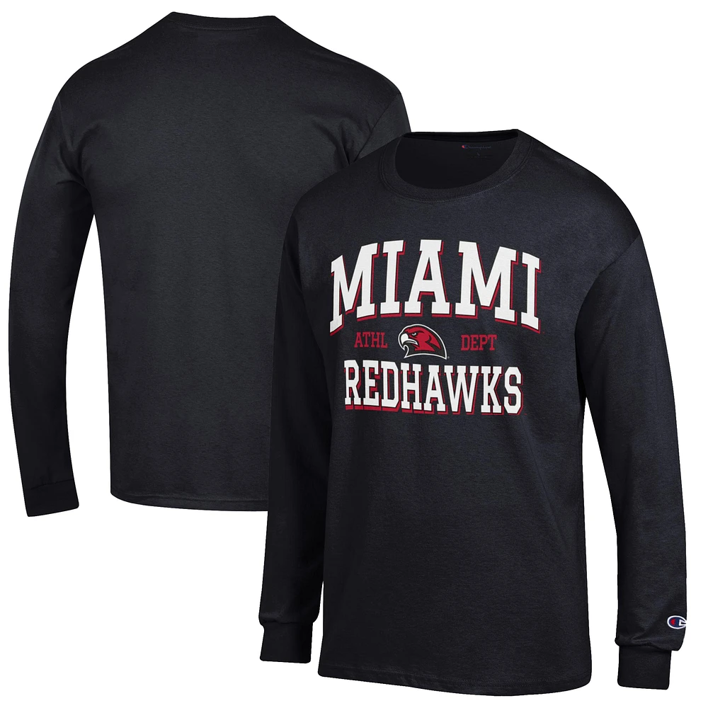 Men's Champion Black Miami University RedHawks Jersey Est. Date Long Sleeve T-Shirt