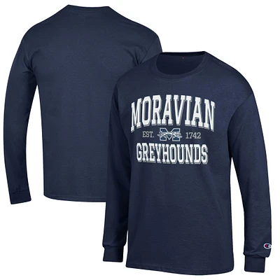 Men's Champion Navy Moravian Greyhounds Jersey Est. Date Long Sleeve T-Shirt