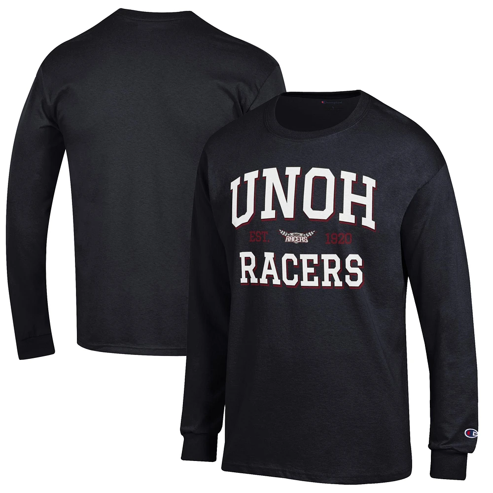 Men's Champion Black Northwestern Ohio Racers Jersey Est. Date Long Sleeve T-Shirt