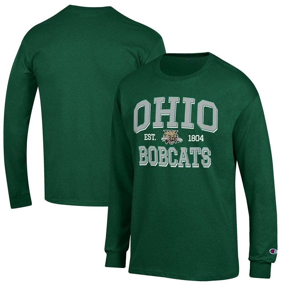 Men's Champion Green Ohio Bobcats Jersey Est. Date Long Sleeve T-Shirt