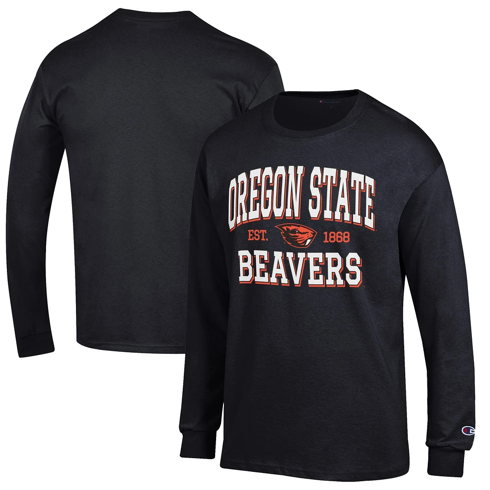 Men's Champion Black Oregon State Beavers Jersey Est. Date Long Sleeve T-Shirt