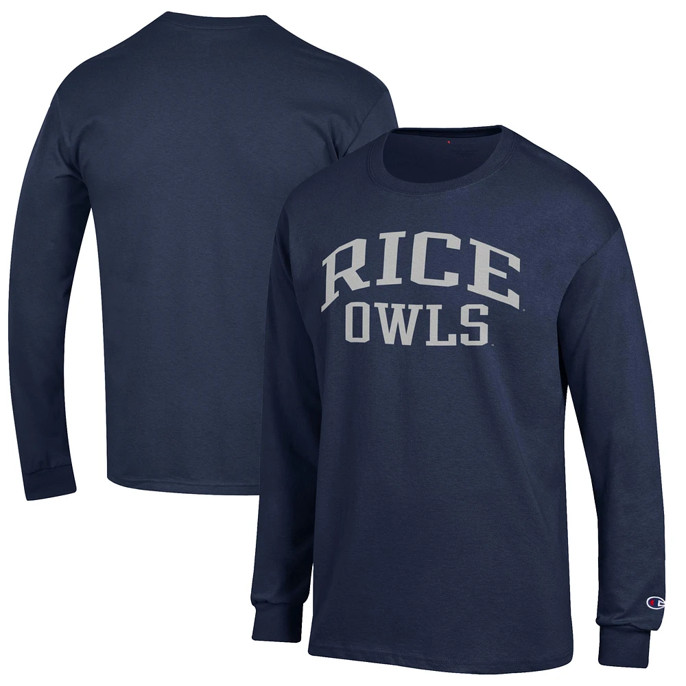 Men's Champion Navy Rice Owls Jersey Long Sleeve T-Shirt