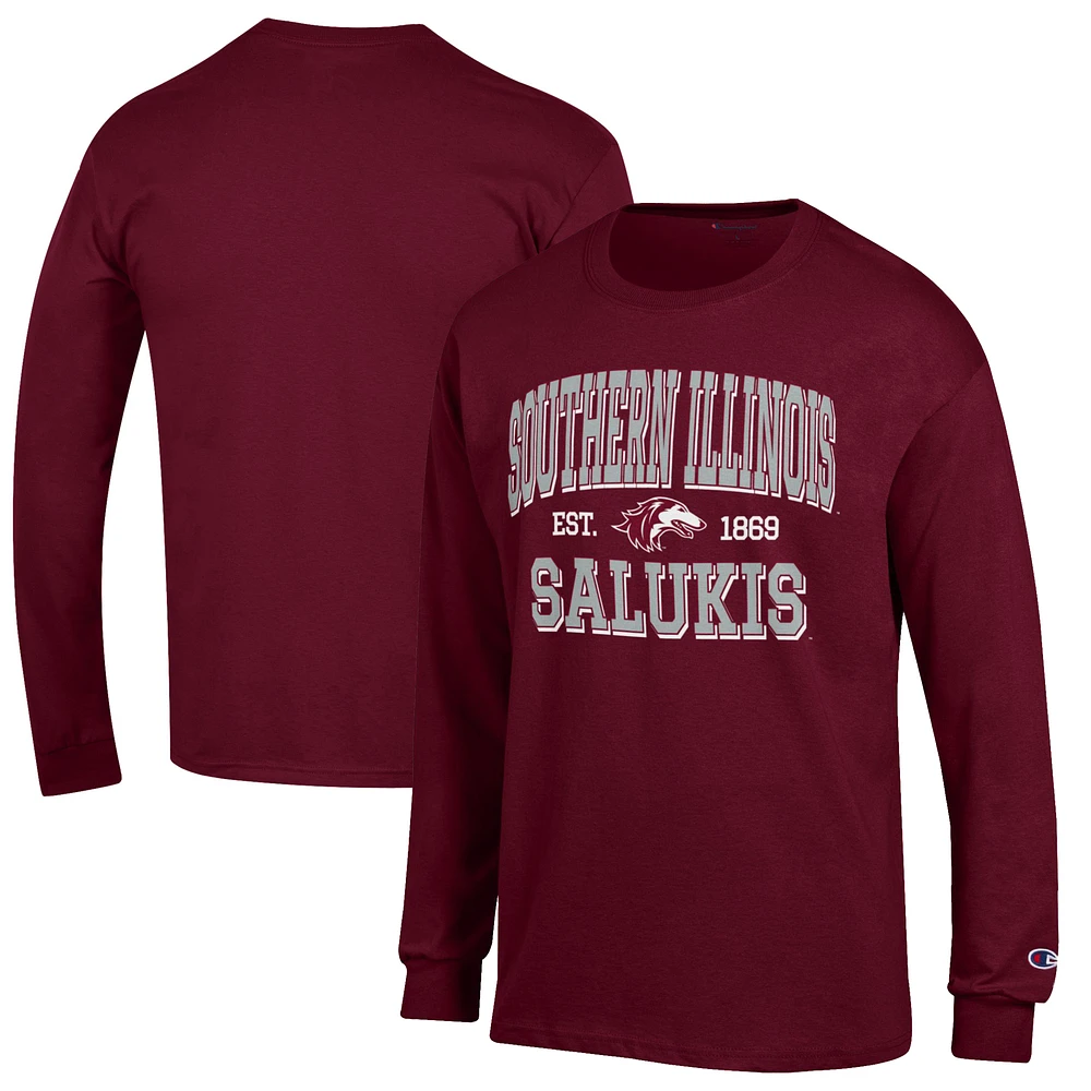 Men's Champion Maroon Southern Illinois Salukis Jersey Est. Date Long Sleeve T-Shirt