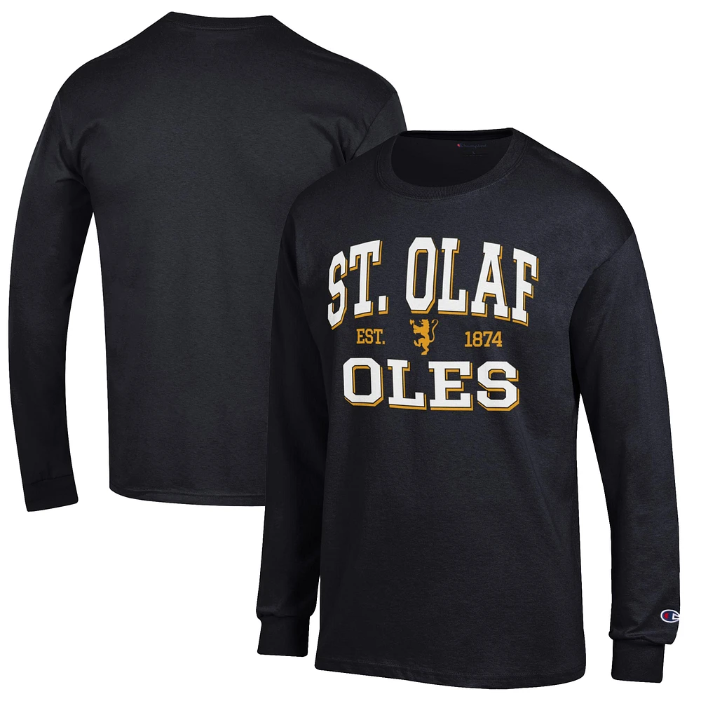 Men's Champion Black St. Olaf Oles Jersey Est. Date Long Sleeve T-Shirt